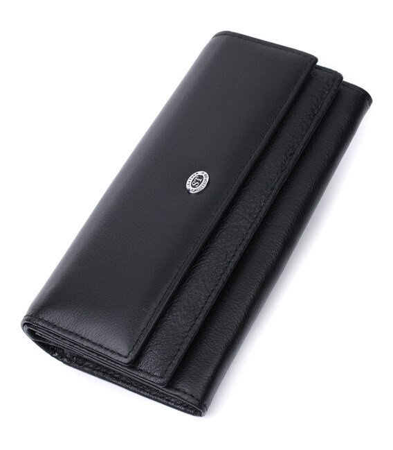Функциональный женский кошелек с двумя клапанами из натуральной кожи ST Leather 22696 Черный фото, картинка, изображение