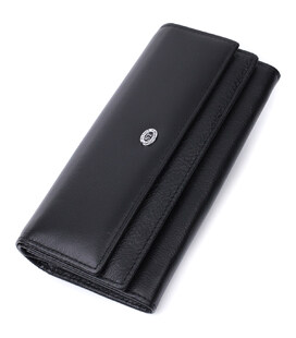 Женский кожаный кошелек для карт купюр и монет ST Leather 22696 Черный