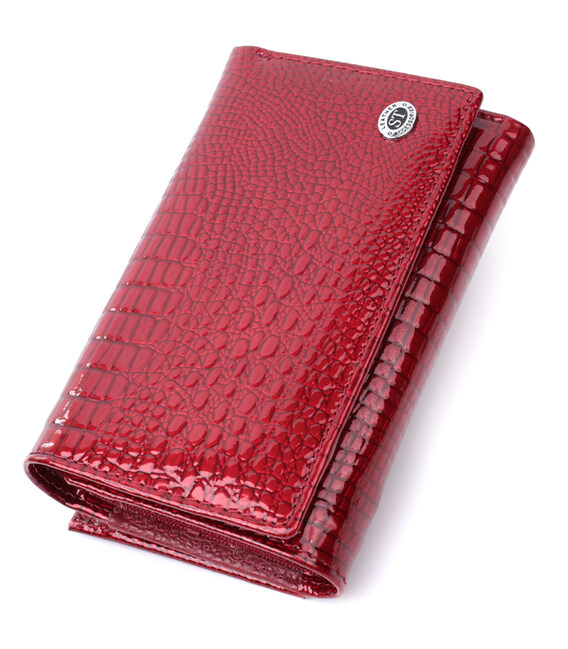 Кошелек женский в три сложения из лакированной фактурной натуральной кожи ST Leather 22708 Красный фото, картинка, изображение
