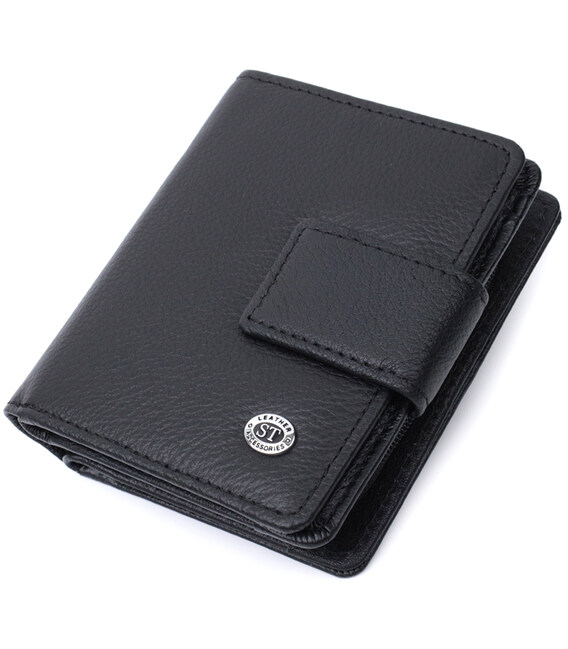 Жіночий гаманець з монетницею та блоком для пропусків із натуральної шкіри ST Leather 22713 Чорний картинка, зображення, фото