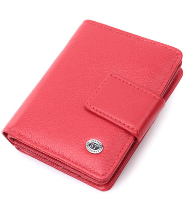 Яскравий жіночий гаманець з монетницею та блоком для пропусків із натуральної шкіри ST Leather 22714 Червоний картинка, зображен