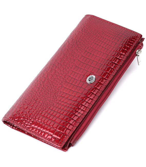 Лакированный яркий кошелек с фактурой под рептилию из натуральной кожи ST Leather 22715 Красный фото, картинка, изображение