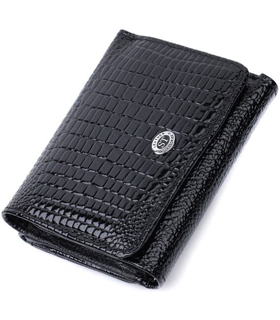 Женский стильный кошелек из фактурной натуральной кожи ST Leather 22732 Черный фото, картинка, изображение