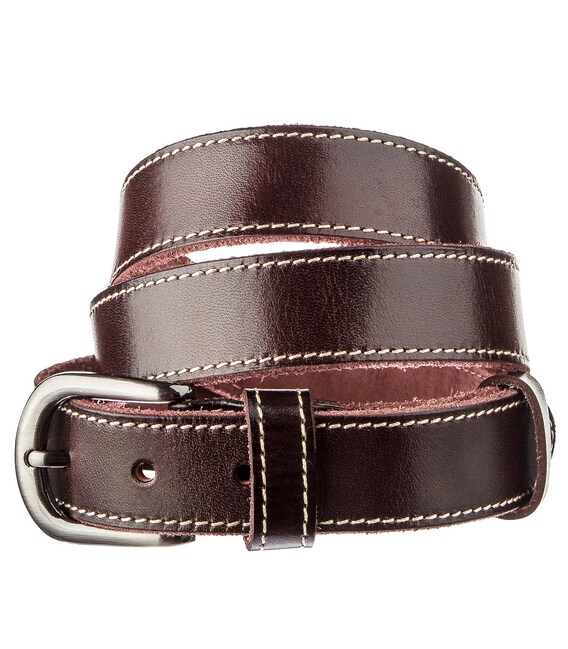 Ремень унисекс со строчкой по краям Vintage 20125 Темно-коричневый фото, картинка, изображение
