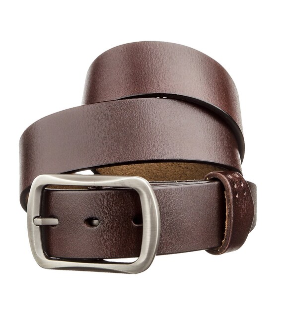 Мужской кожаный ремень с закругленной классической пряжкой Vintage 20230 Коричневый фото, картинка, изображение