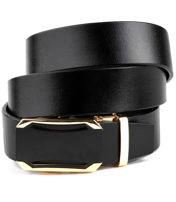 Ремень мужской с золотистой пряжкой Vintage 20258 Черный фото, картинка, изображение