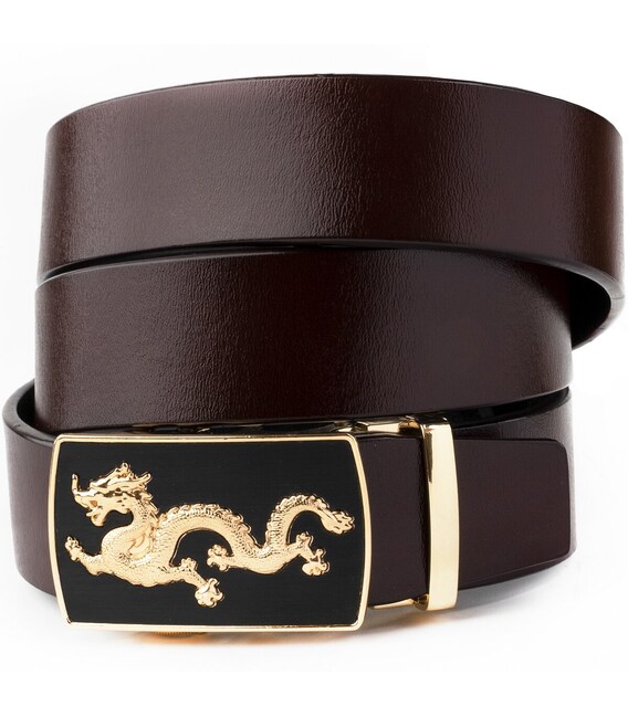 Ремень мужской золотой дракон Vintage 20259 Коричневый фото, картинка, изображение
