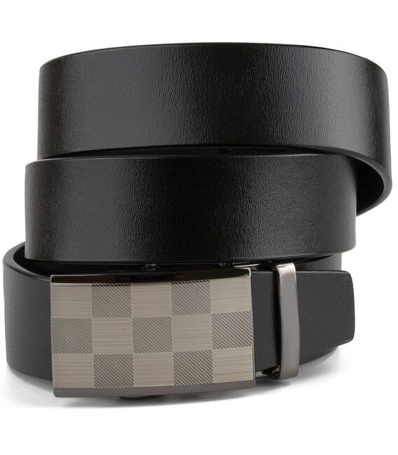 Ремень мужской с автоматической пряжкой шахматка Vintage 20266 Черный фото, картинка, изображение