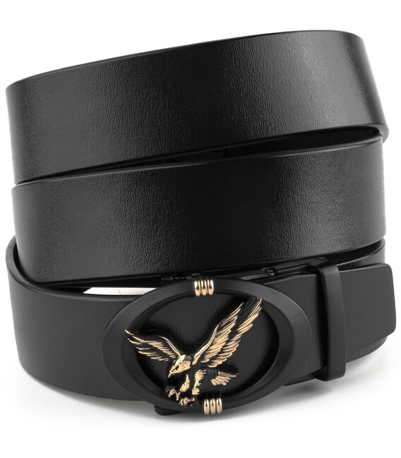 Ремень мужской с пряжкой автомат с силуэтом орла Vintage 20297 Черный фото, картинка, изображение
