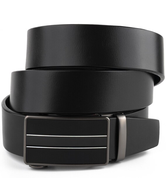 Ремень мужской с автоматической пряжкой и полосками Vintage 20330 Черный фото, картинка, изображение