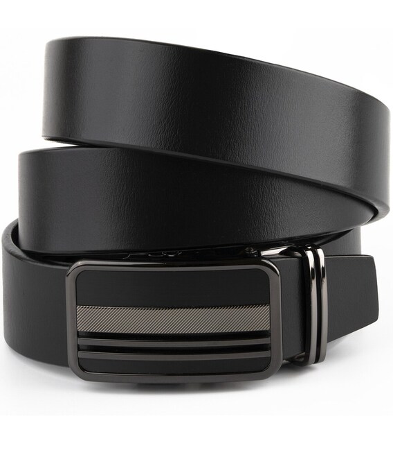 Ремінь чоловічий з автоматичною пряжкою смужки Vintage 20292 Чорний картинка, зображення, фото