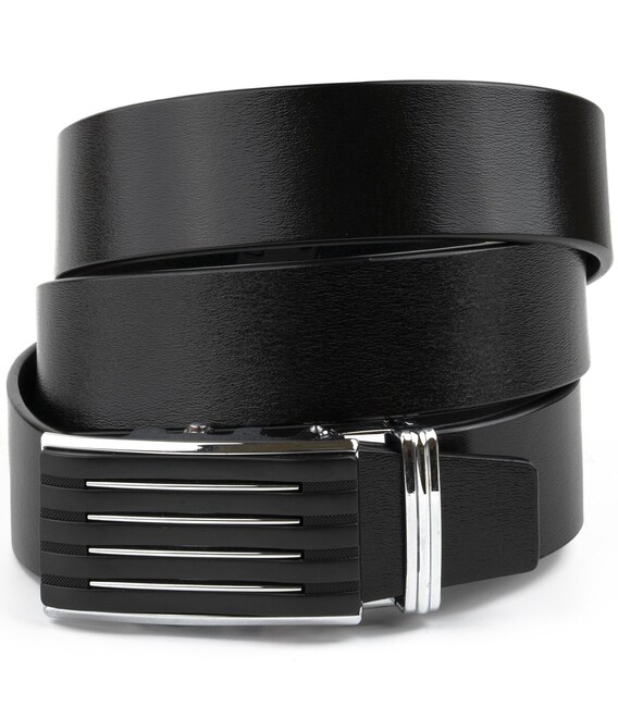 Ремінь чоловічий з автоматичною пряжкою смужка Vintage 20301 Чорний картинка, зображення, фото