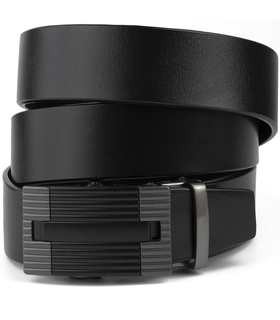 Ремень мужской с линейной пряжкой Vintage 20290 Черный фото, картинка, изображение