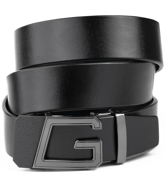 Ремень мужской с пряжкой автомат Vintage 20322 Черный фото, картинка, изображение