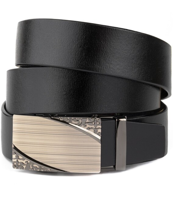 Ремень с автоматической пряжкой с узором Vintage 20251 Черный фото, картинка, изображение