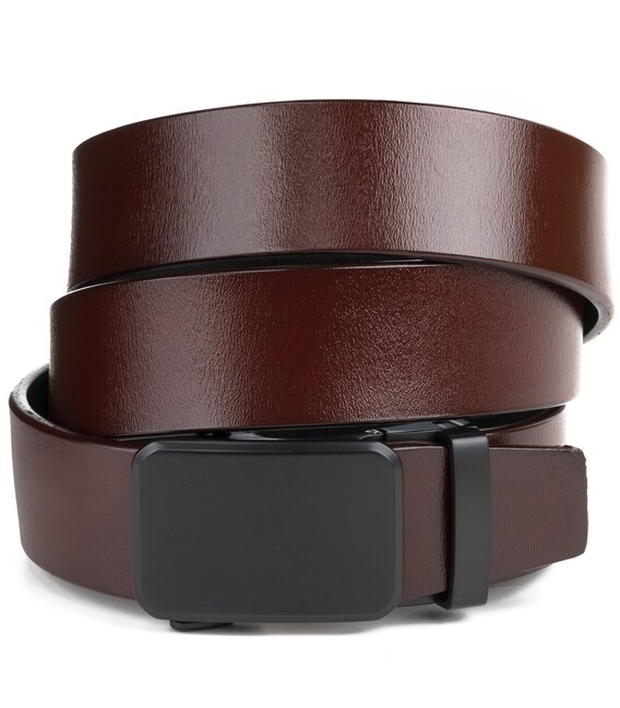 Ремень мужской с черной пряжкой автомат Vintage 20271 Коричневый фото, картинка, изображение