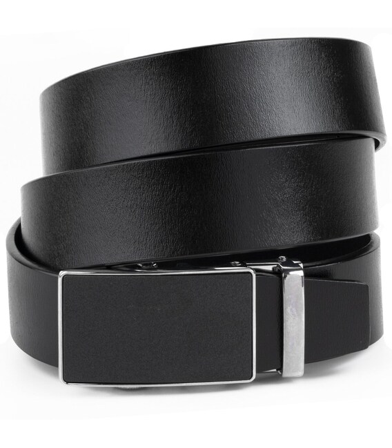 Ремень мужской c серебристой пряжкой с черной вставкой Vintage 20328 Черный фото, картинка, изображение