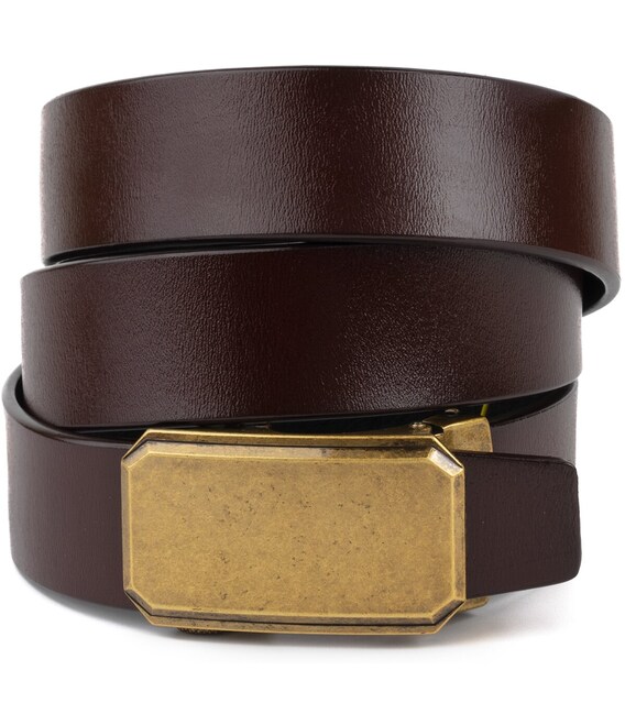 Ремень мужской c латунной угловатой пряжкой Vintage 20276 Коричневый фото, картинка, изображение