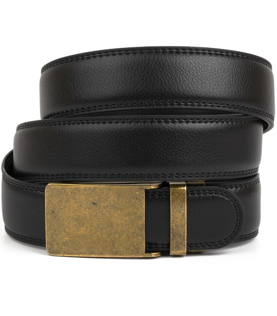 Ремень мужской c латунной прямоугольной пряжкой Vintage 20332 Черный фото, картинка, изображение
