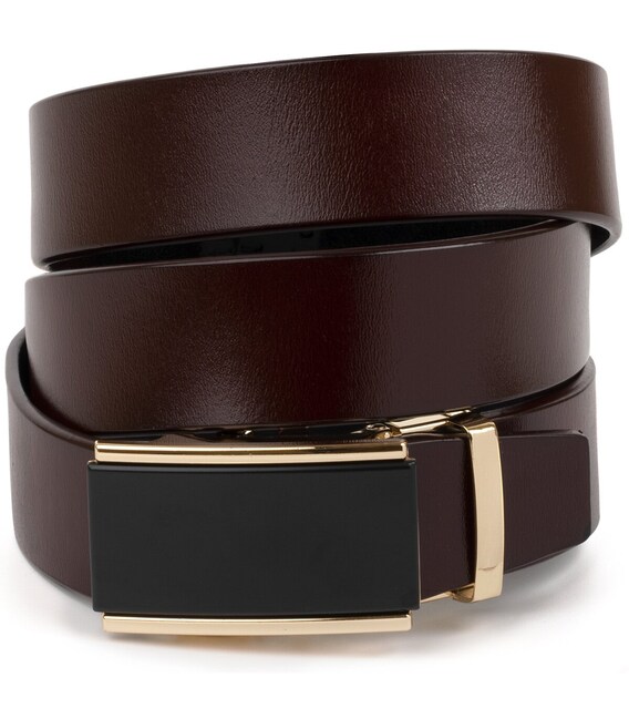 Ремень мужской c золотистой прямоугольной пряжкой Vintage 20260 Коричневый фото, картинка, изображение