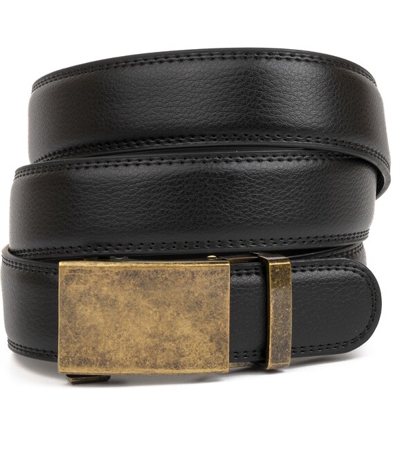 Ремень мужской c латунной пряжкой Vintage 20310 Черный фото, картинка, изображение