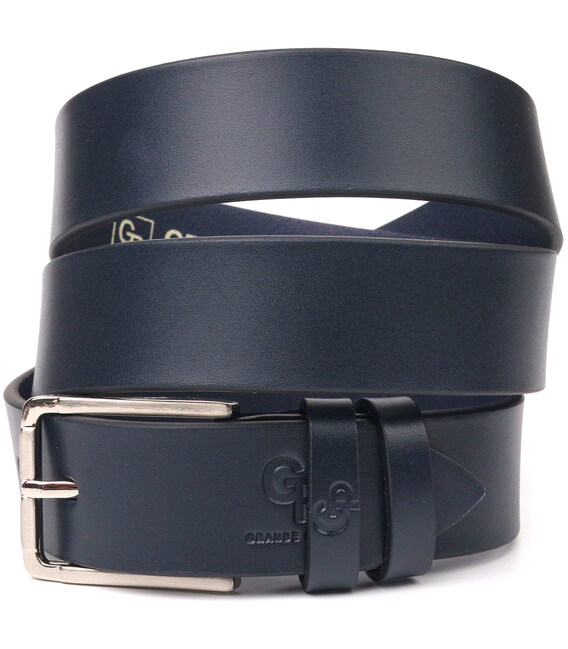 Классический брючный мужской ремень из натуральной кожи Grande Pelle 21451 Синий фото, картинка, изображение