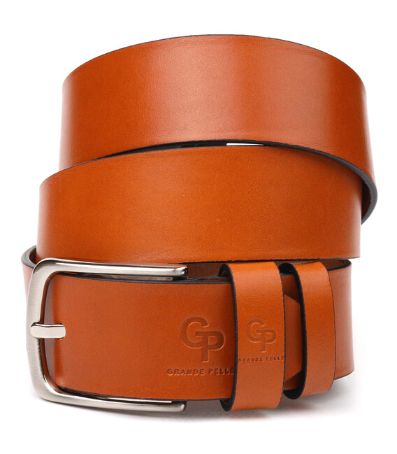 Люксовый ремень для мужчин из натуральной кожи Grande Pelle 21473 Рыжий фото, картинка, изображение