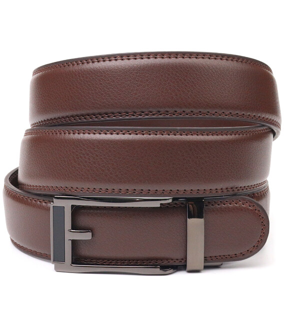 Стильный брючный ремень с пряжкой-автомат из натуральной кожи Vintage 20226 Коричневый фото, картинка, изображение