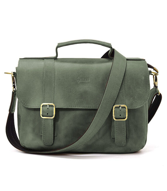 Чоловіча сумка-портфель на плече із ручкою TARWA RE-6008-3md зелена фото, картинка, изображение
