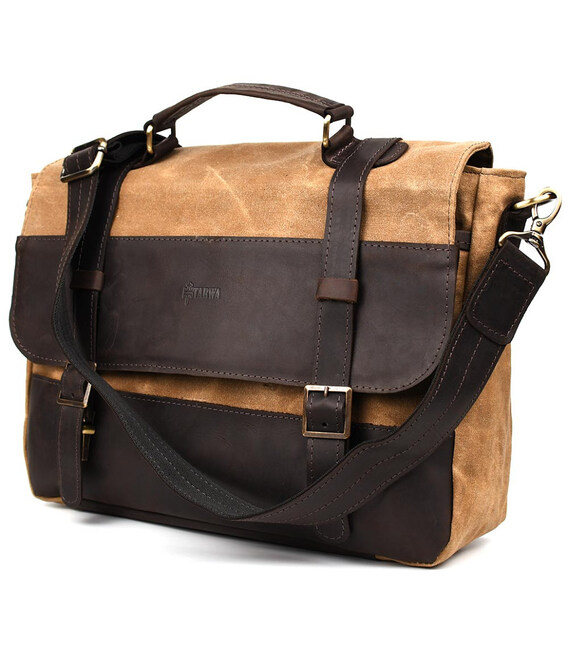 Чоловічий портфель з вощеного канвасу та шкіри наппа TARWA RCW-3920-3md картинка, зображення, фото
