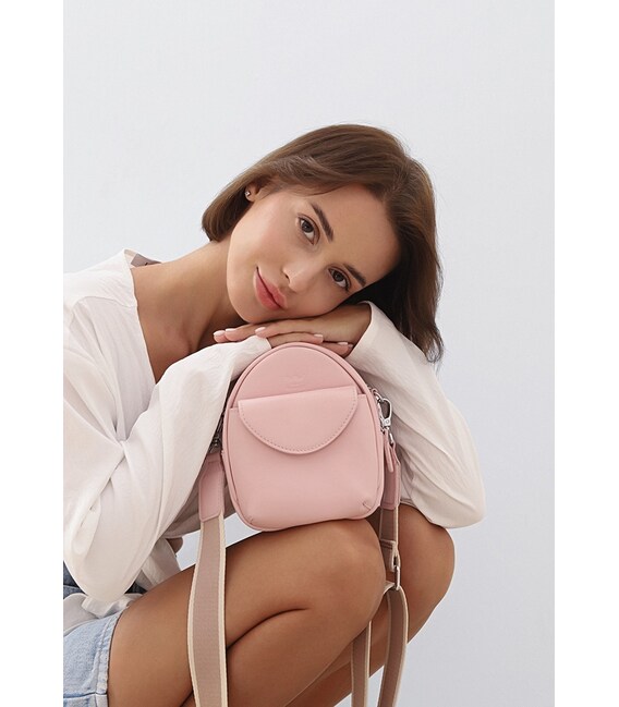 Кожаная женская мини-сумка Kroha розовый краст фото, картинка, изображение