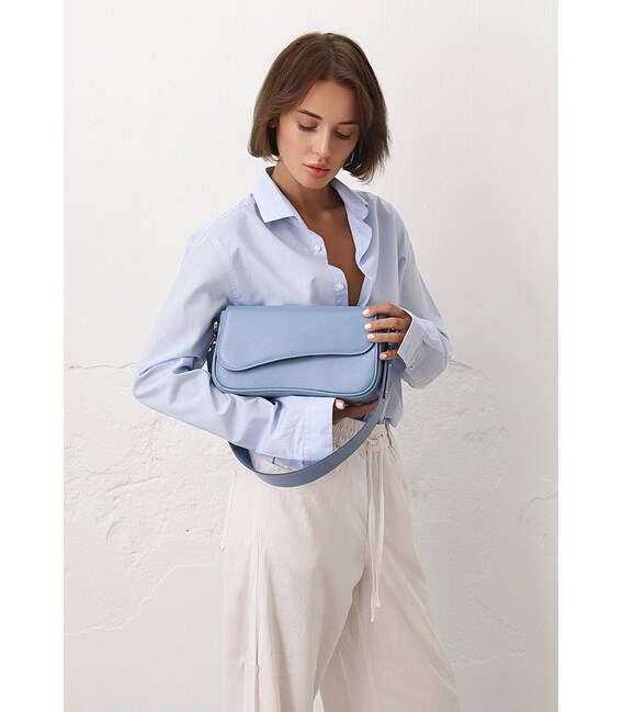 Жіноча шкіряна сумка Nona блакитний краст картинка, зображення, фото