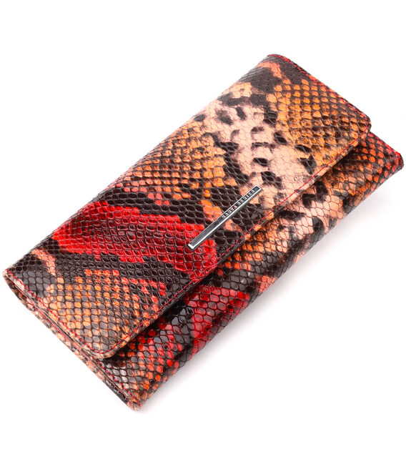 Стильный женский кошелек из натуральной фактурной кожи под змею KARYA 21010 Красный фото, картинка, изображение