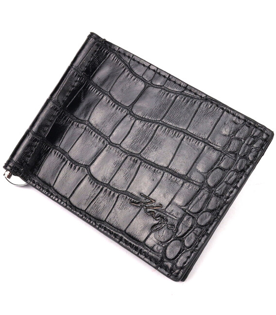 Надежный мужской зажим из фактурной кожи под рептилию KARYA 21056 Черный фото, картинка, изображение