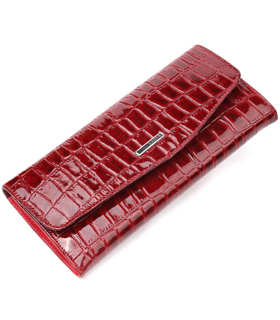 Красивый женский кошелек с клапаном из фактурной кожи под крокодила KARYA 21115 Красный фото, картинка, изображение