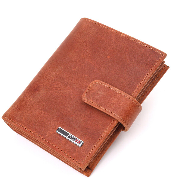 Чоловічий вертикальний гаманець у вінтажній шкірі KARYA 21388 Рудий картинка, зображення, фото