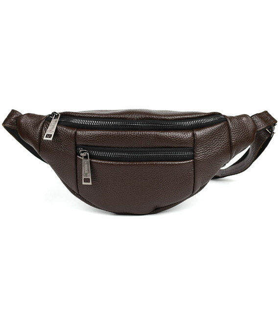 Шкіряна бананка на два відділення з передньою кишенею TARWA FC-8040-3md коричнева фото, картинка, изображение