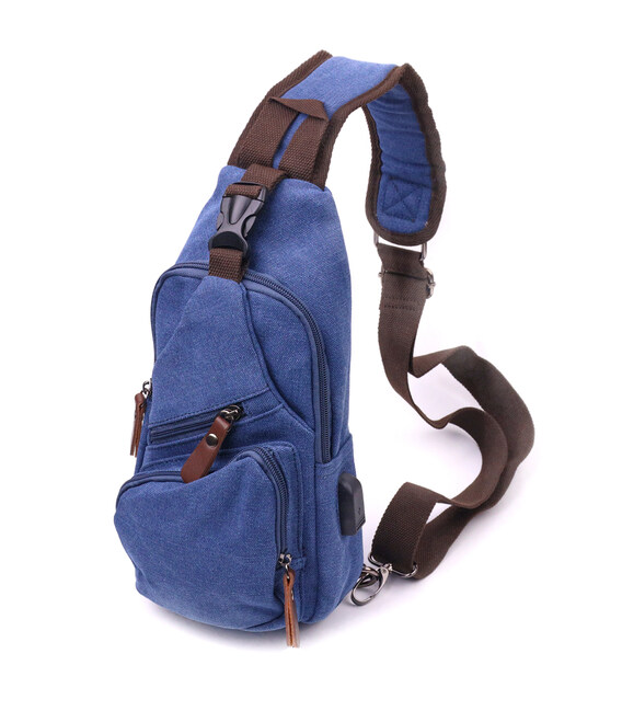Сумка з USB кабелем через плече із щільного текстилю 21224 Vintage Синя картинка, зображення, фото