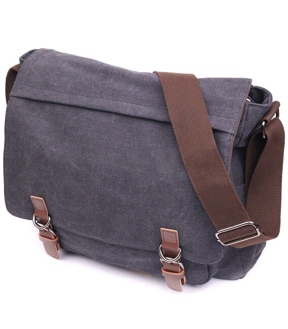 Чоловіча сумка для ноутбука з текстильним клапаном 21240 Vintage Чорна картинка, зображення, фото