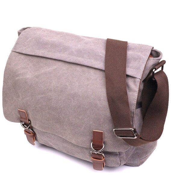 Вместительная горизонтальная мужская сумка для ноутбука из текстиля 21241 Vintage Серая фото, картинка, изображение