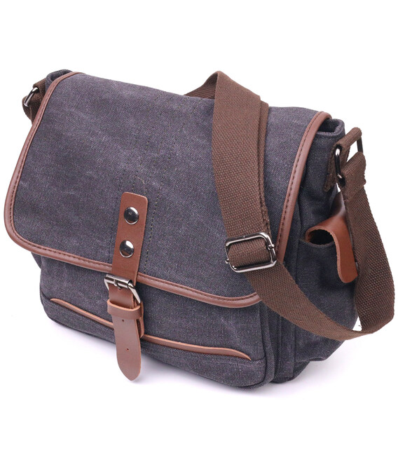 Горизонтальная мужская сумка с клапаном текстильная 21247 Vintage Черная фото, картинка, изображение