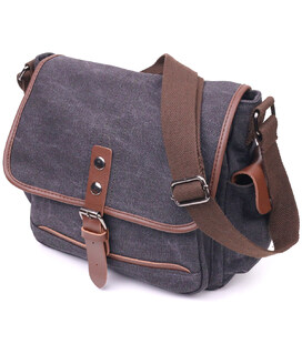 Горизонтальна чоловіча сумка з клапаном текстильна 21247 Vintage Чорна картинка, зображення, фото