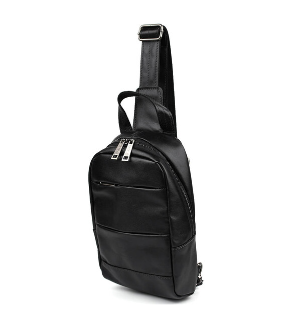 Рюкзак слінг шкіряний обємний з кишенями TARWA GA-6010-3md чорна Наппа фото, картинка, изображение