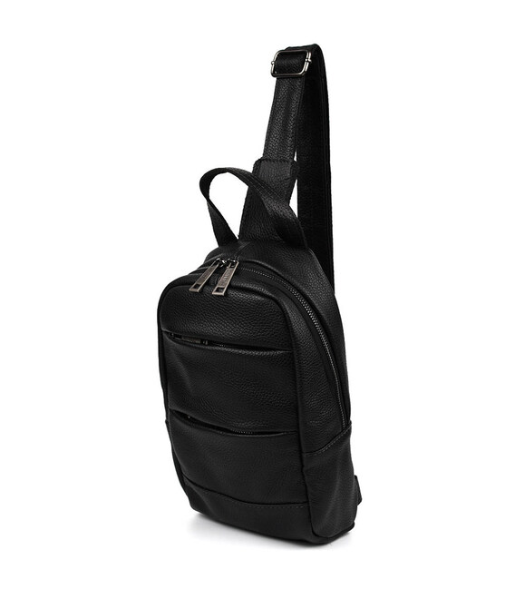 Рюкзак слінг шкіряний обємний з кишенями TARWA FA-6010-3md чорний флотар фото, картинка, изображение