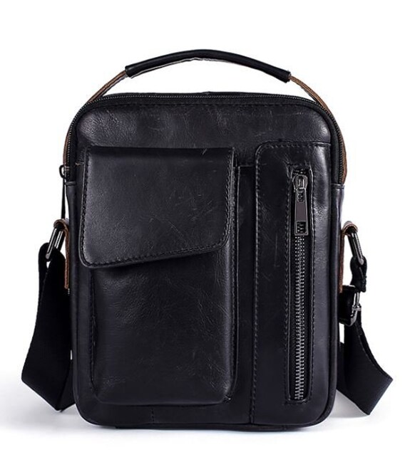 Сумка мужская гладкая Vintage 14708 Черная фото, картинка, изображение