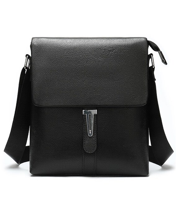 Сумка-мессенджер кожаная флотар Vintage 20032 Черная фото, картинка, изображение