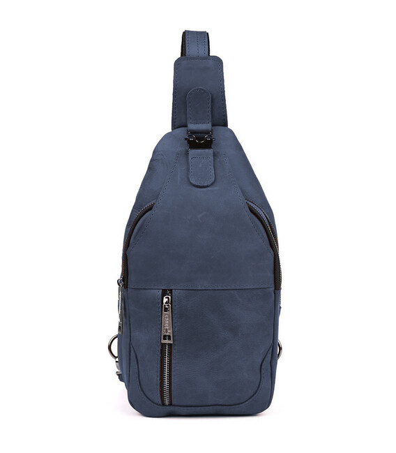 Чоловічий рюкзак слінг із кінської шкіри TARWA RК-4004-3md синій фото, картинка, изображение
