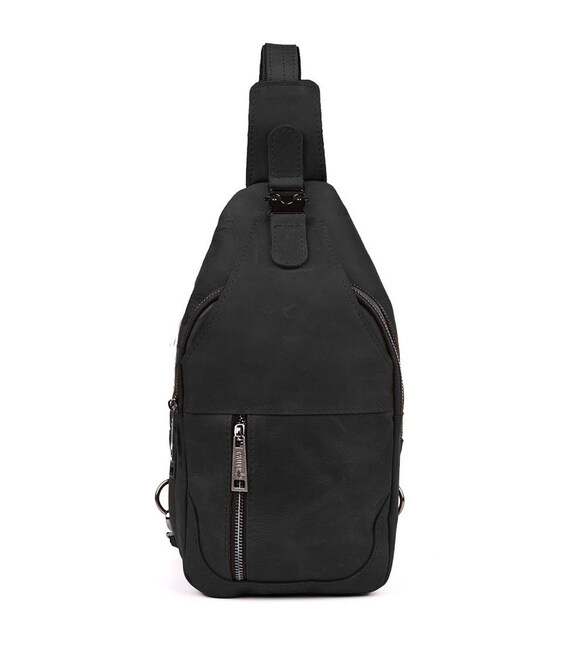 Чоловічий рюкзак слінг із кінської шкіри TARWA RА-4004-3md чорний фото, картинка, изображение