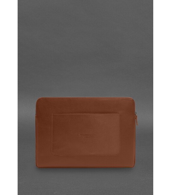 Шкіряний чохол для ноутбука на блискавці з хлястиком та кишенею Світло-коричневий картинка, зображення, фото