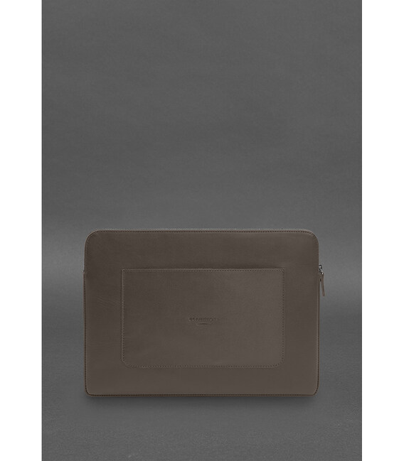 Кожаный чехол для ноутбука на молнии с хлястиком и карманом Темно-бежевый фото, картинка, изображение